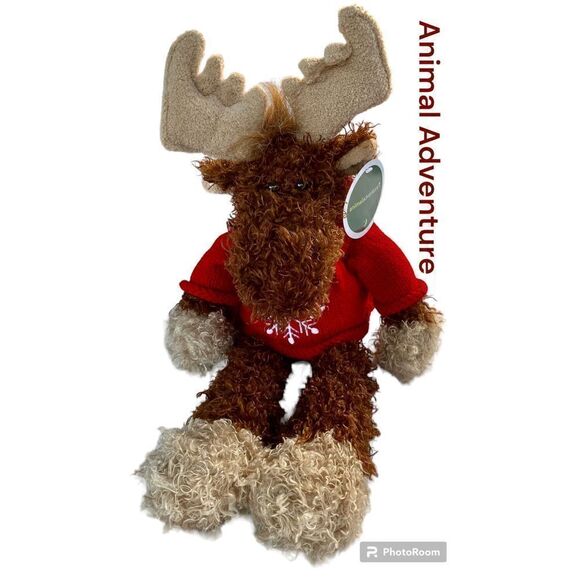 NWT Animal Adventure Soft Plush Moose In Christmas Snowflake Sweater - Picture 3 of 13